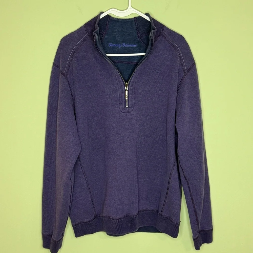 Tommy Bahama Flip Shore Reversible 1/4 zip sweater blue / purple mens L